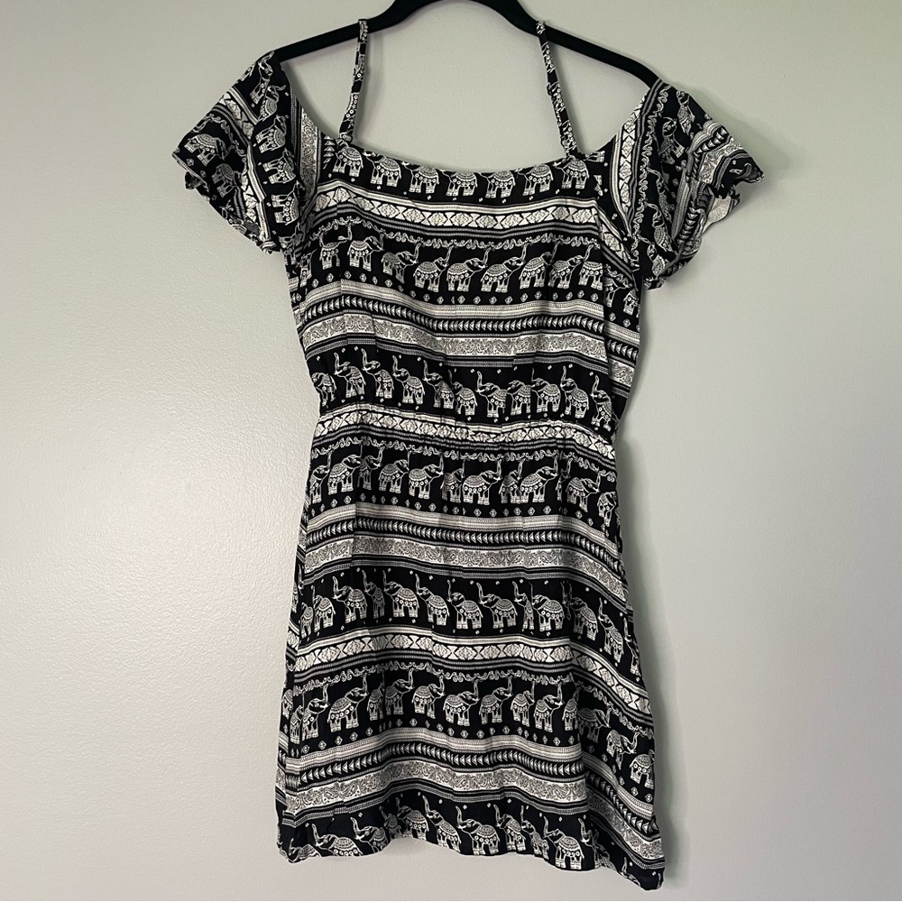 H&M Coachella Collection Boho Elephant Print Off the Shoulder Mini Dress